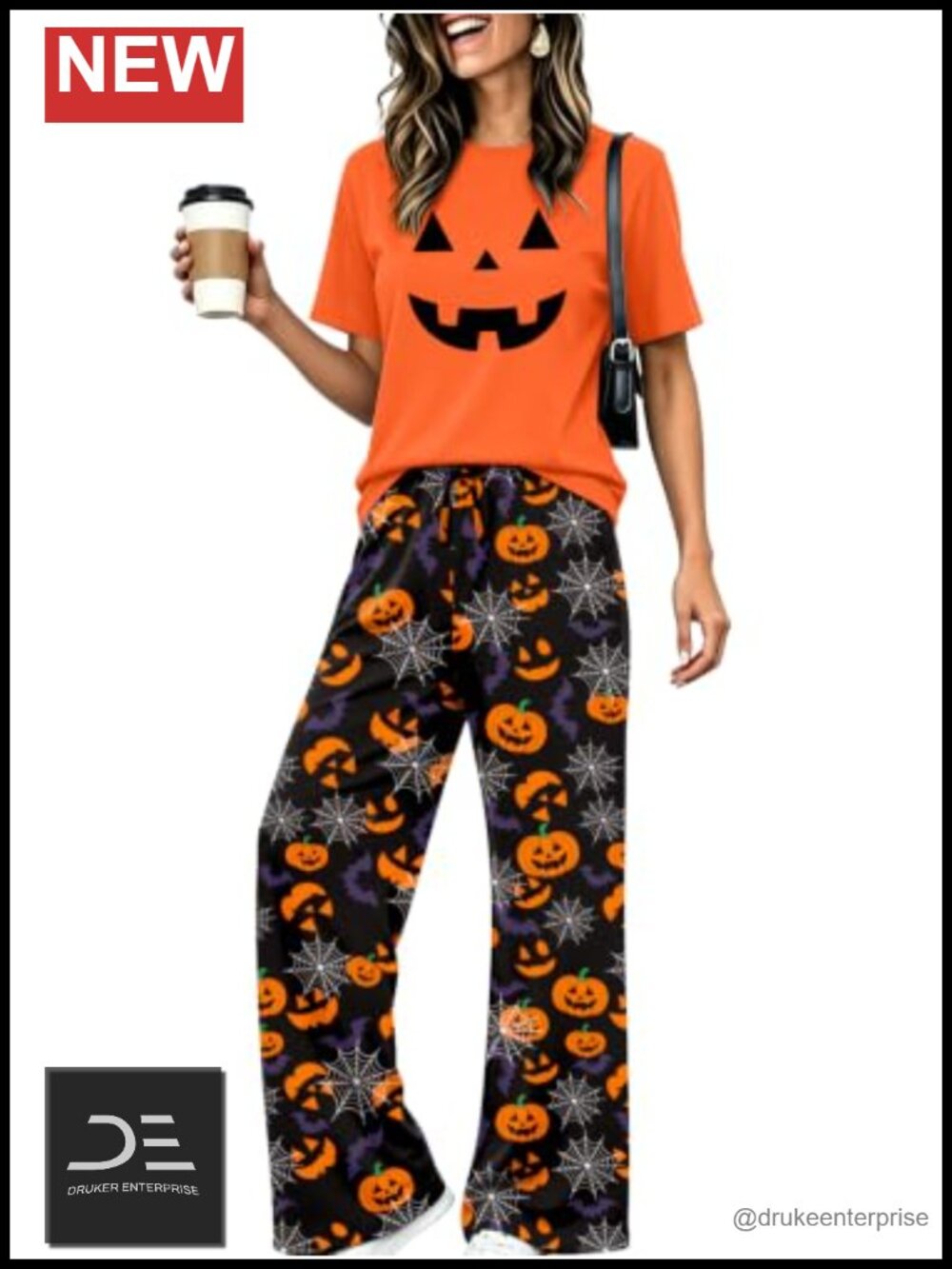 Women's 2-Piece Halloween Pajama Set Dancing Skeleton Ghost Print Shirt & Pants